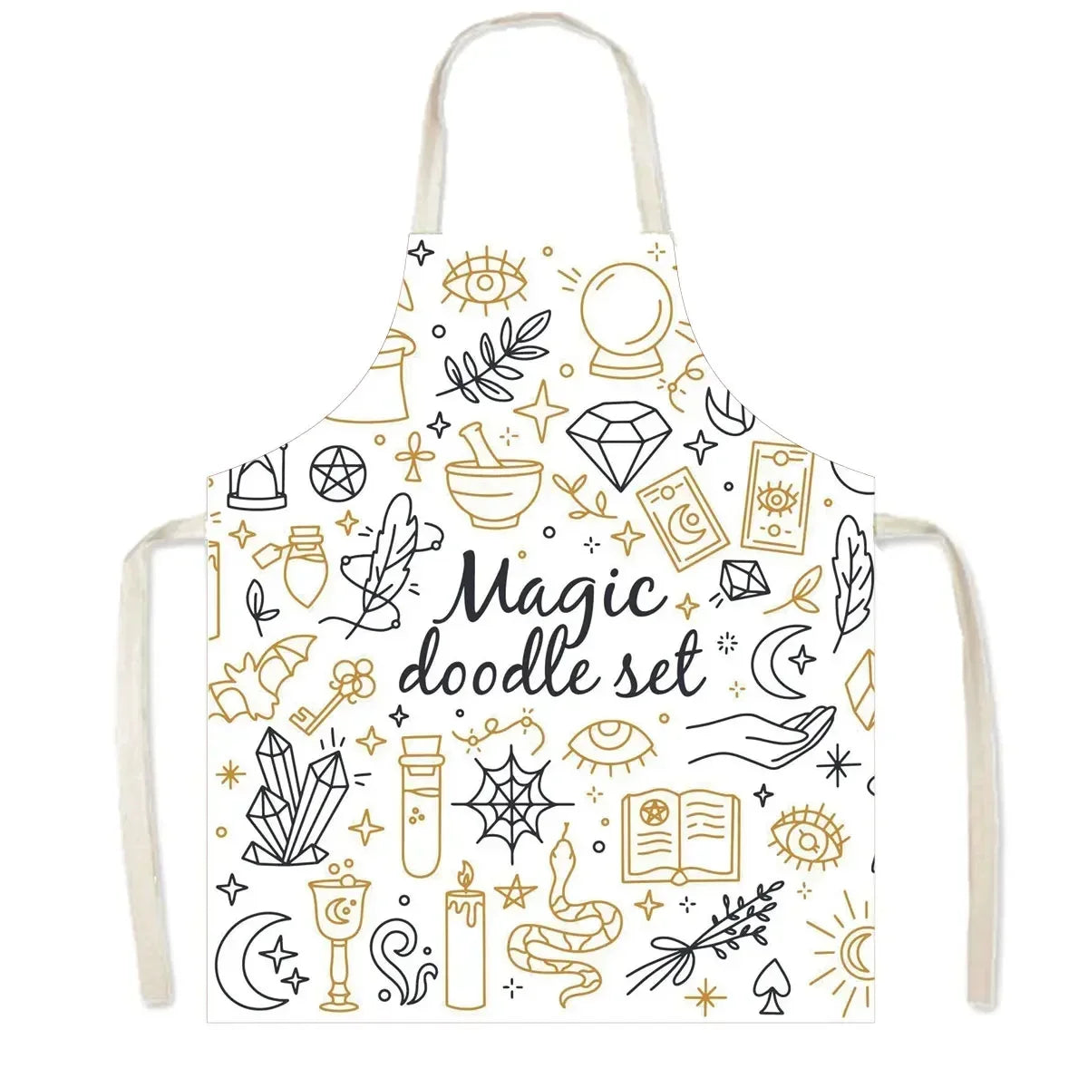 Witch Women Print Kitchen Apron Witchcraft Halloween Cooking Apron for Nail Salons BBQ Chef Waiter Household Cleaning Pinafore