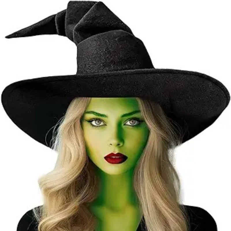 Witch Hat Halloween Felt Twisted Wrinkled Foldable Witch Costume Cap for Halloween Party Cosplay Witchcraft