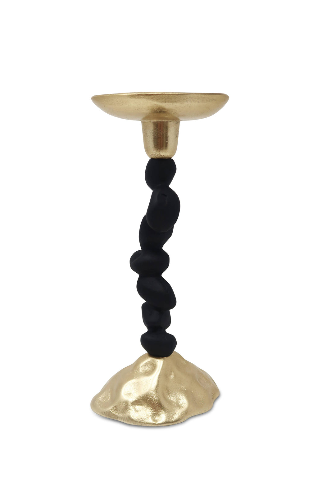 Black and Gold Pillar Candle Holder With Pebble Design