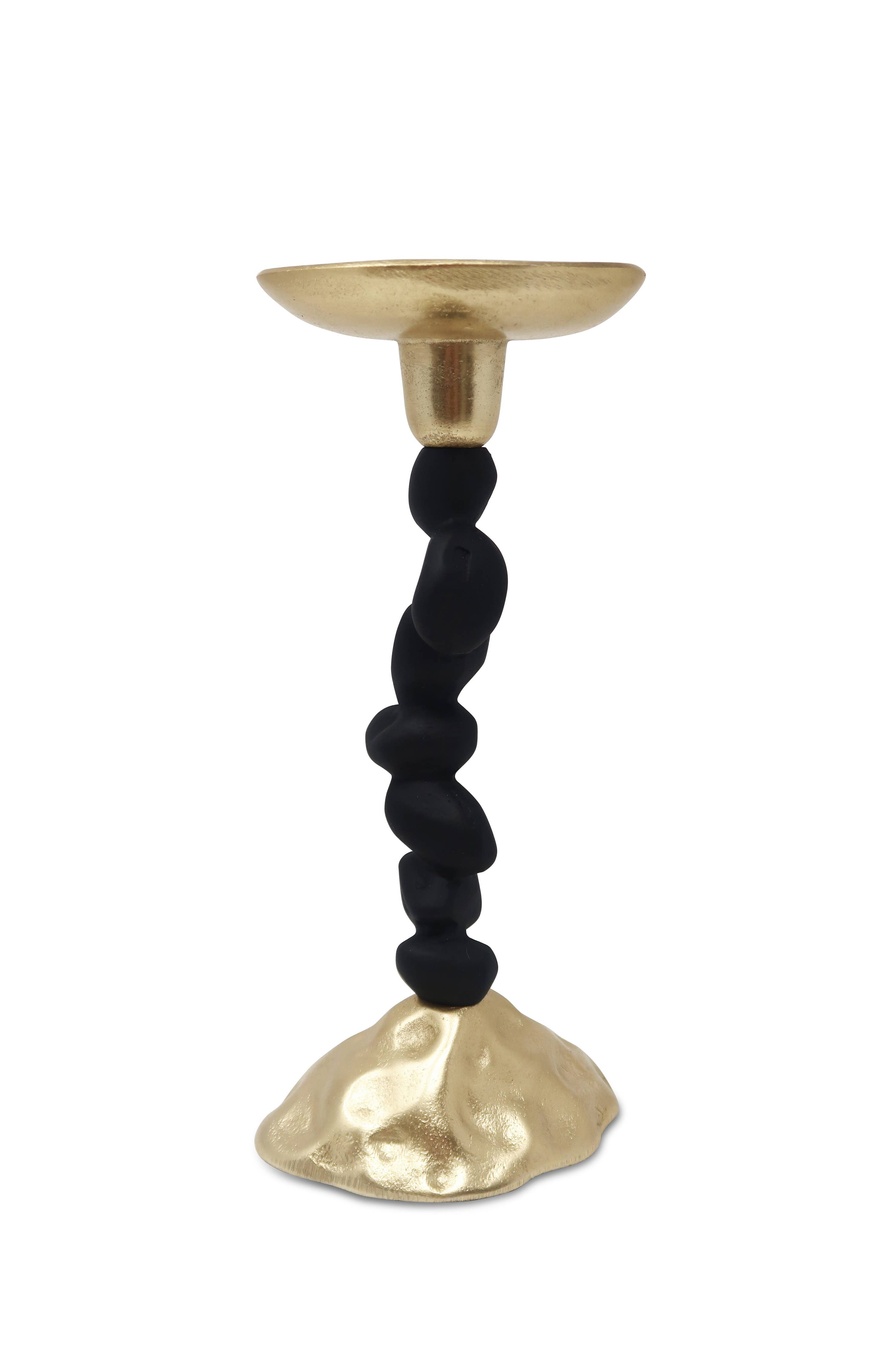 Black and Gold Pillar Candle Holder With Pebble Design